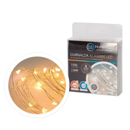 GUIRLANDE LED A PILES – IP20 - 1.90M 8 fonctions - Blanc chaud